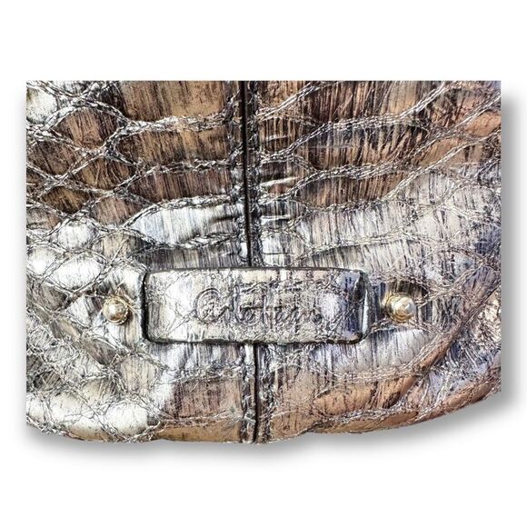 Cole Haan Reptile Embossed Gold Slouchy Convertible Satchel Bag Vintage Large - Picture 6 of 14